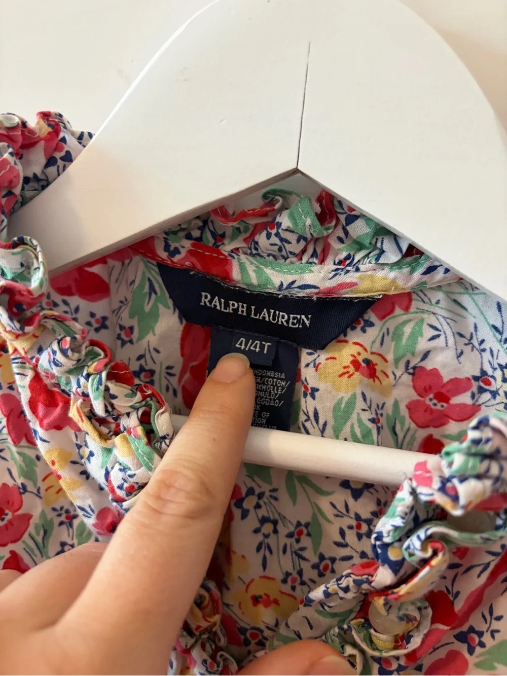 Ralph Lauren Girls 4 4T Red Floral Blouse Navy Polo Logo Preppy Top